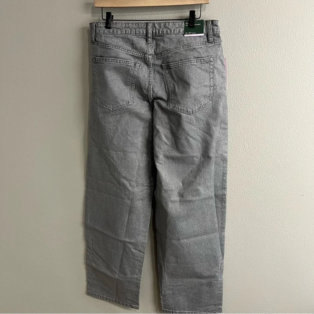 Wild Fable Dark Gray Silver Metallic Foil Dot 90s Relaxed Straight Jeans 8‎ NEW